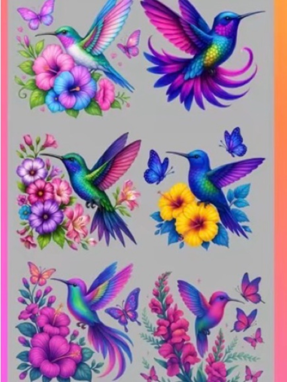 Colorful Hummingbird Floral Dtf  Sheet — Rainbow Birds &  
10 pcs